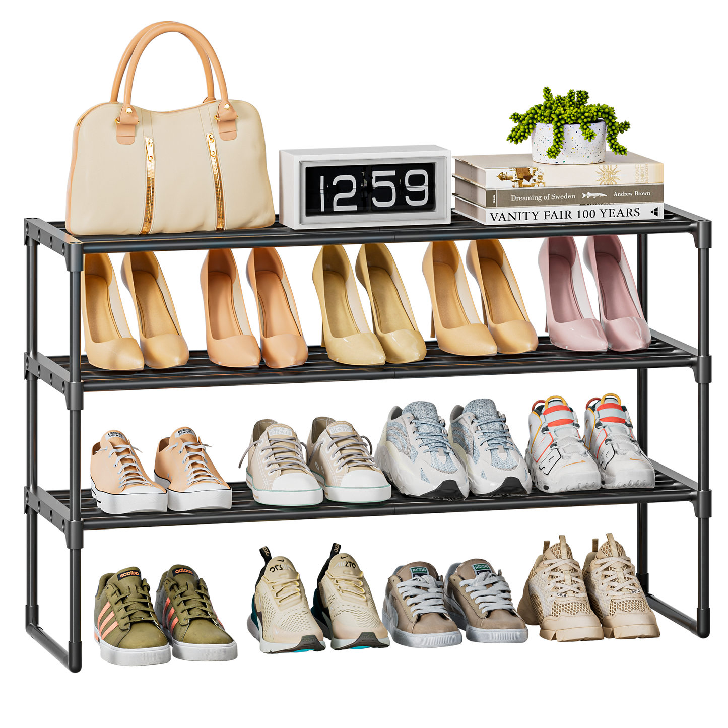 OYREL Shoe Rack for Closet Sturdy Storage Metal Organizer Entryway Shoes Over The Door Shelf Zapateras Free Standing Racks,3 Tier Large Rack, Black