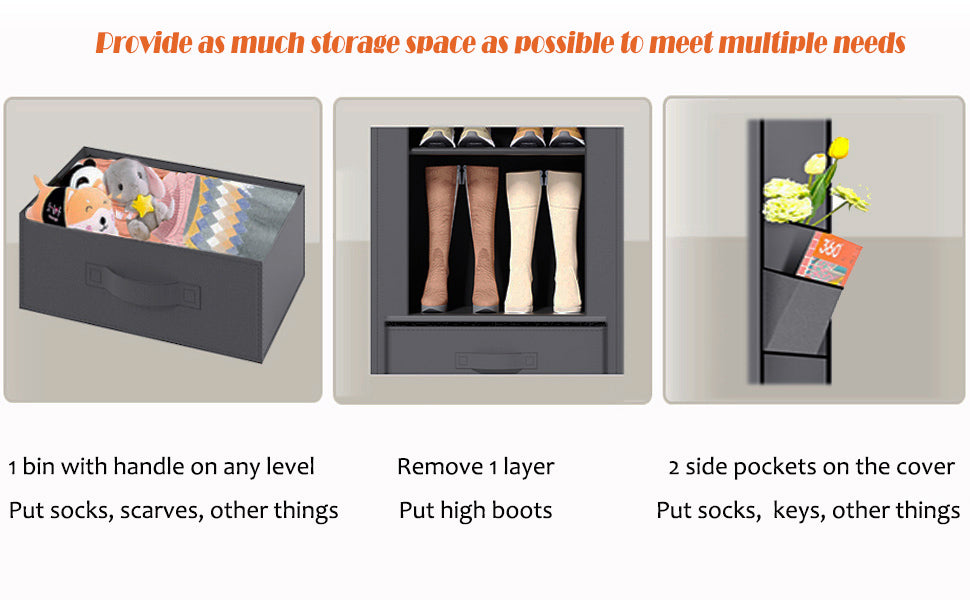 OYREL Shoes Rack 10 Tier Tall Narrow Shoe Rack with Bin Covered Shoe Shelf Storage Organizer Closet Stackable Shoe Stand