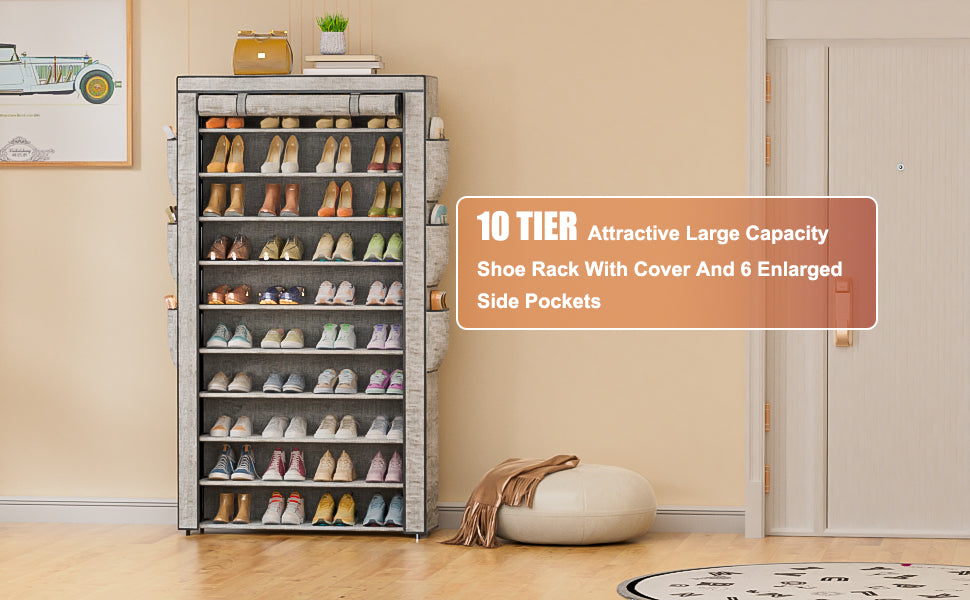OYREL Shoe Rack 10Tier Large Capacity 50-56Pairs Beautiful Tall Shoe Shelf Free Standing Storage Cabinet Entryway Closet