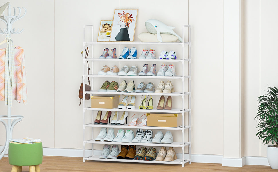 8 Tier Shoe Rack Organizer Large Shoe Storage Rack for Closet Entryway Shoe Holder Space Saving Shoe Shelf Shoe Stand Tall Shoe Tower Metal Shoe Rack Holds up to 32-40 Pairs of Shoes