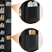 OYREL Large Shoe Rack, Black, 6 Side Pockets, 23.6" Wide x 11.4" Deep x 68.9" Tall, 36-41 Pairs of Shoes