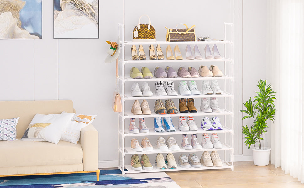 8 Tier Shoe Rack Organizer Large Shoe Storage Rack for Closet Entryway Shoe Holder Space Saving Shoe Shelf Shoe Stand Tall Shoe Tower Metal Shoe Rack Holds up to 32-40 Pairs of Shoes