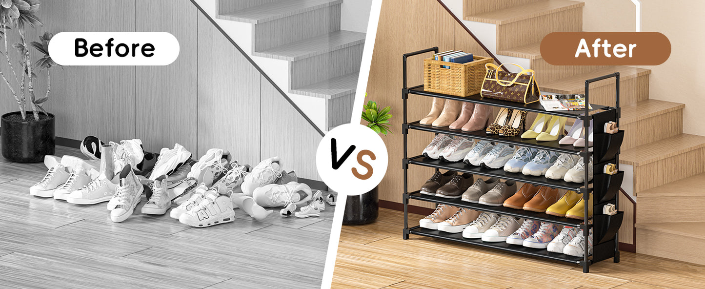 OYREL Shoe Rack 5 Tier Shoe Organizer Shoe Storage 20-25 Pairs Shoe Rack for Closet Shoe Rack Organizer Entryway Shoe Holder Space Saving Shoe Shelf Shoe Stand Large Tall Shoe Tower Garage Door