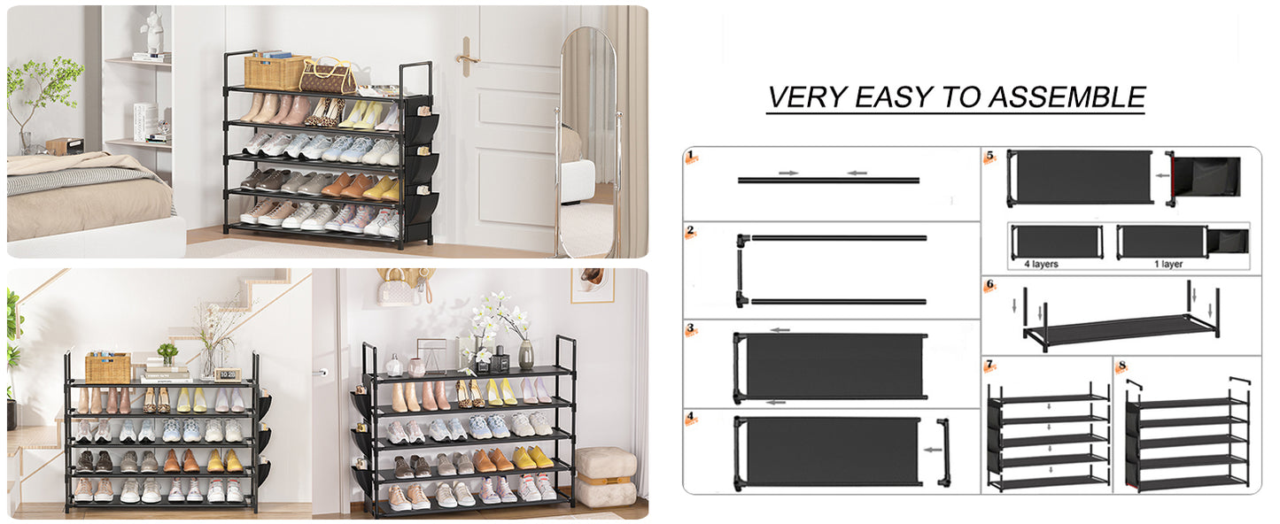 OYREL Shoe Rack 5 Tier Shoe Organizer Shoe Storage 20-25 Pairs Shoe Rack for Closet Shoe Rack Organizer Entryway Shoe Holder Space Saving Shoe Shelf Shoe Stand Large Tall Shoe Tower Garage Door