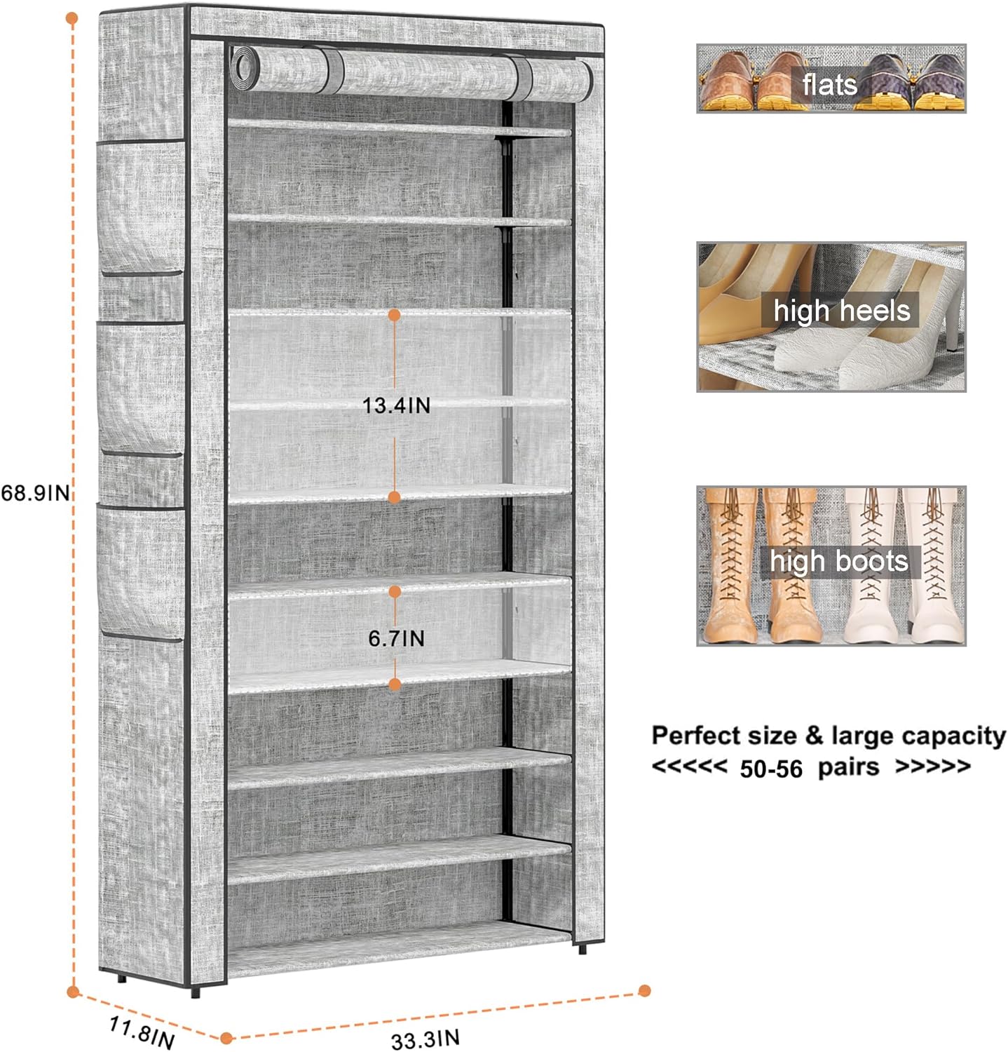 OYREL Shoe Rack 10Tier Large Capacity 50-56Pairs Beautiful Tall Shoe Shelf Free Standing Storage Cabinet Entryway Closet