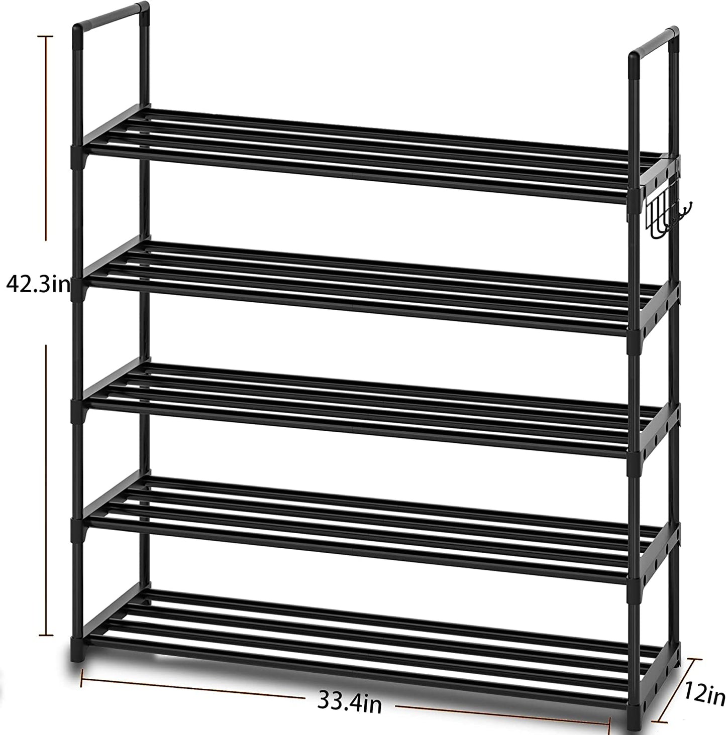 OYREL Shoe Rack for Closet Sturdy Storage Metal Organizer Entryway Shoes Over The Door Shelf Zapateras Free Standing Racks, Large, Black, 5 TIER