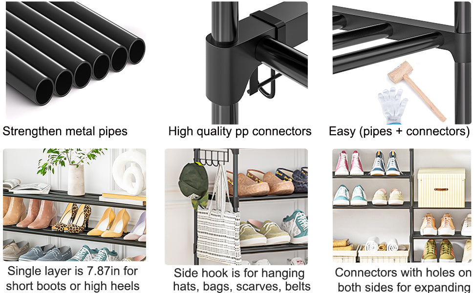 OYREL Shoe Rack for Closet Sturdy Storage Metal Organizer Entryway Shoes Over The Door Shelf Zapateras Free Standing Racks, Large, Black, 5 TIER
