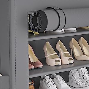 OYREL Large Capacity 8 Tier Shoe Organizer, Grey, Metal Pipe and Fabric, Holds 32-40 Pairs of Shoes