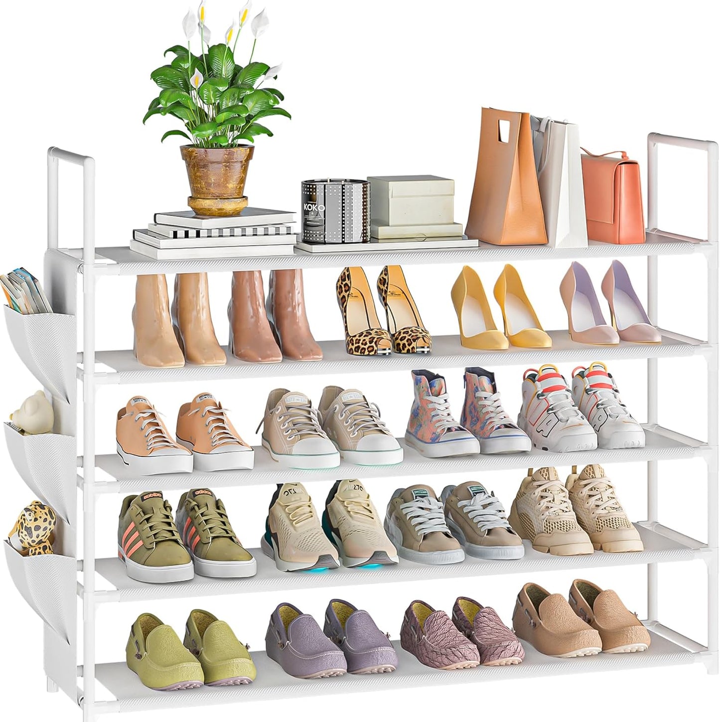 Shoe Rack 5 Tier Shoe Organizer Shoe Storage 20-25 Pairs Shoe Rack for Closet Shoe Rack Organizer Entryway Shoe Holder Space Saving Shoe Shelf Shoe Stand Large Tall Shoe Tower Bedroom Garage Door