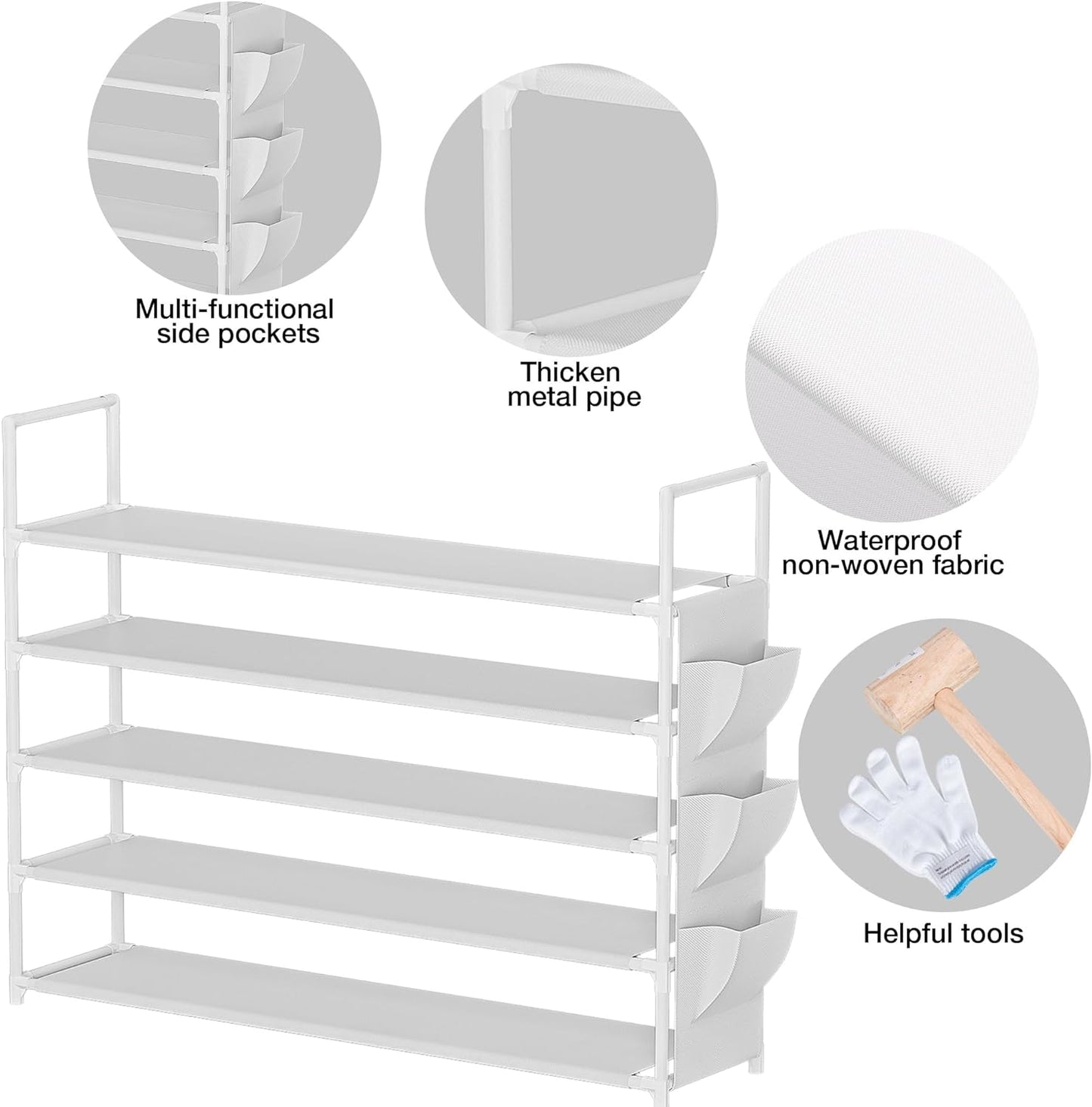 Shoe Rack 5 Tier Shoe Organizer Shoe Storage 20-25 Pairs Shoe Rack for Closet Shoe Rack Organizer Entryway Shoe Holder Space Saving Shoe Shelf Shoe Stand Large Tall Shoe Tower Bedroom Garage Door