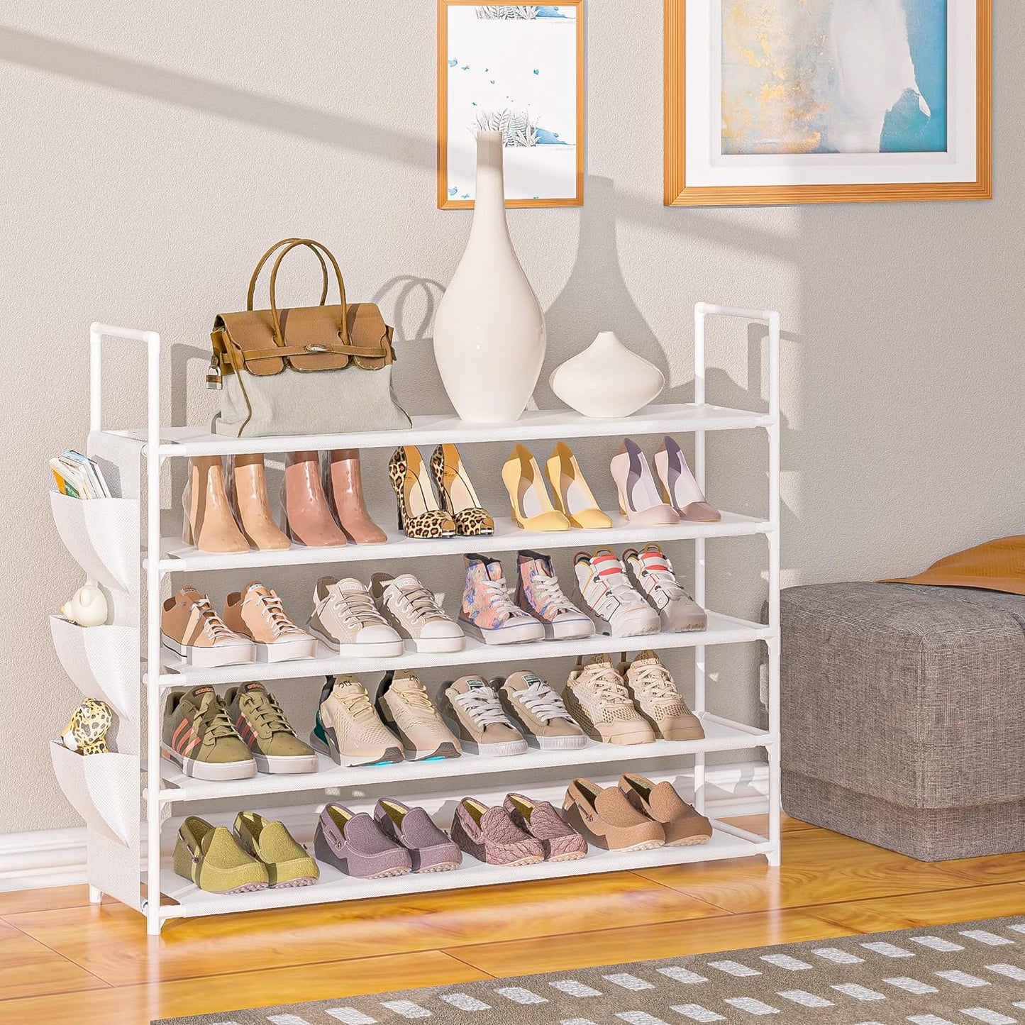 Shoe Rack 5 Tier Shoe Organizer Shoe Storage 20-25 Pairs Shoe Rack for Closet Shoe Rack Organizer Entryway Shoe Holder Space Saving Shoe Shelf Shoe Stand Large Tall Shoe Tower Bedroom Garage Door
