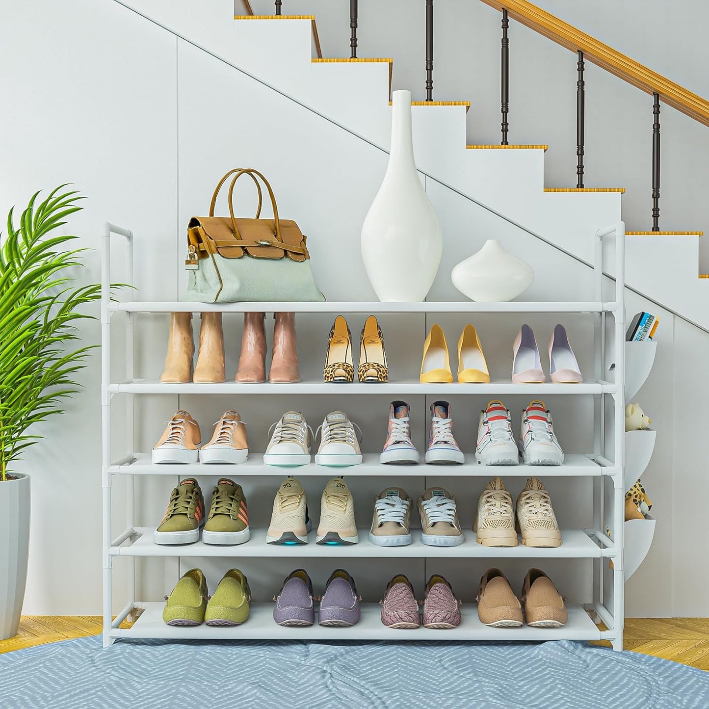 Shoe Rack 5 Tier Shoe Organizer Shoe Storage 20-25 Pairs Shoe Rack for Closet Shoe Rack Organizer Entryway Shoe Holder Space Saving Shoe Shelf Shoe Stand Large Tall Shoe Tower Bedroom Garage Door