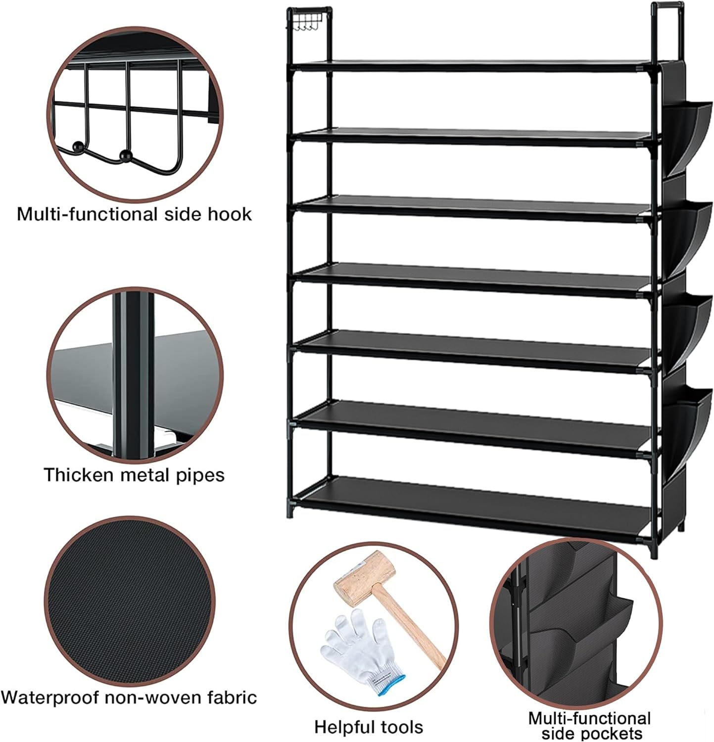 Shoe Rack 7 Tier Shoe Organizer Shoe Storage 28-35Pairs Shoe Rack for Closet Shoe Rack Organizer Entryway Shoe Holder Space Saving Shoe Shelf Shoe Stand Large Tall Shoe Tower Bedroom Garage Door