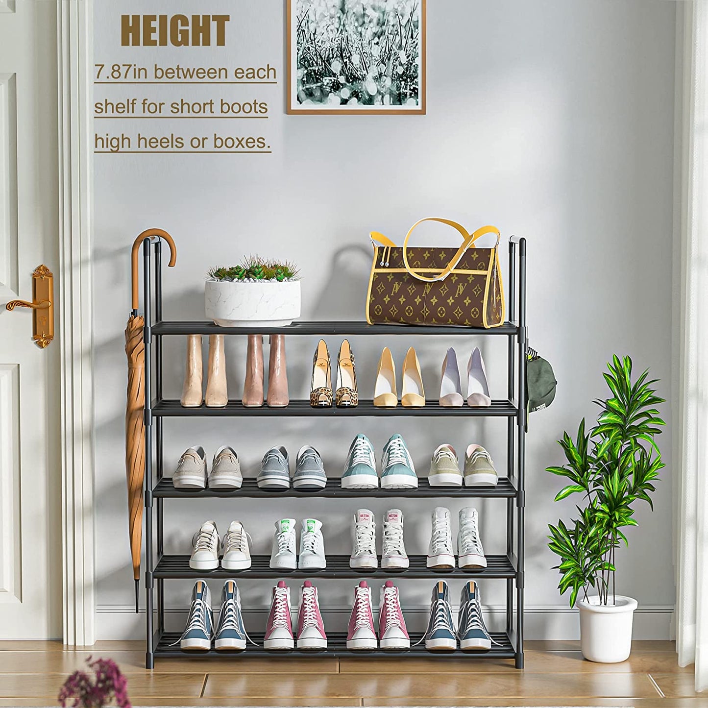OYREL Shoe Rack for Closet Sturdy Storage Metal Organizer Entryway Shoes Over The Door Shelf Zapateras Free Standing Racks, Large, Black, 5 TIER