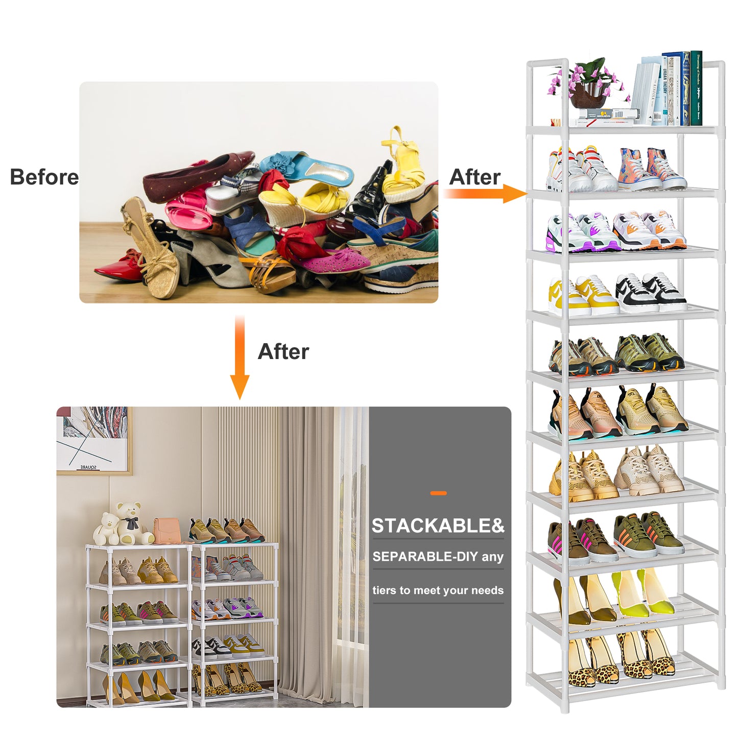 OYREL Shoe Rack, Sturdy Metal Shoe Rack Organizer,Narrow Shoe Rack,Shoe Racks for Closets,Shoes Rack,Shoe Stand,Shoe Shelf
