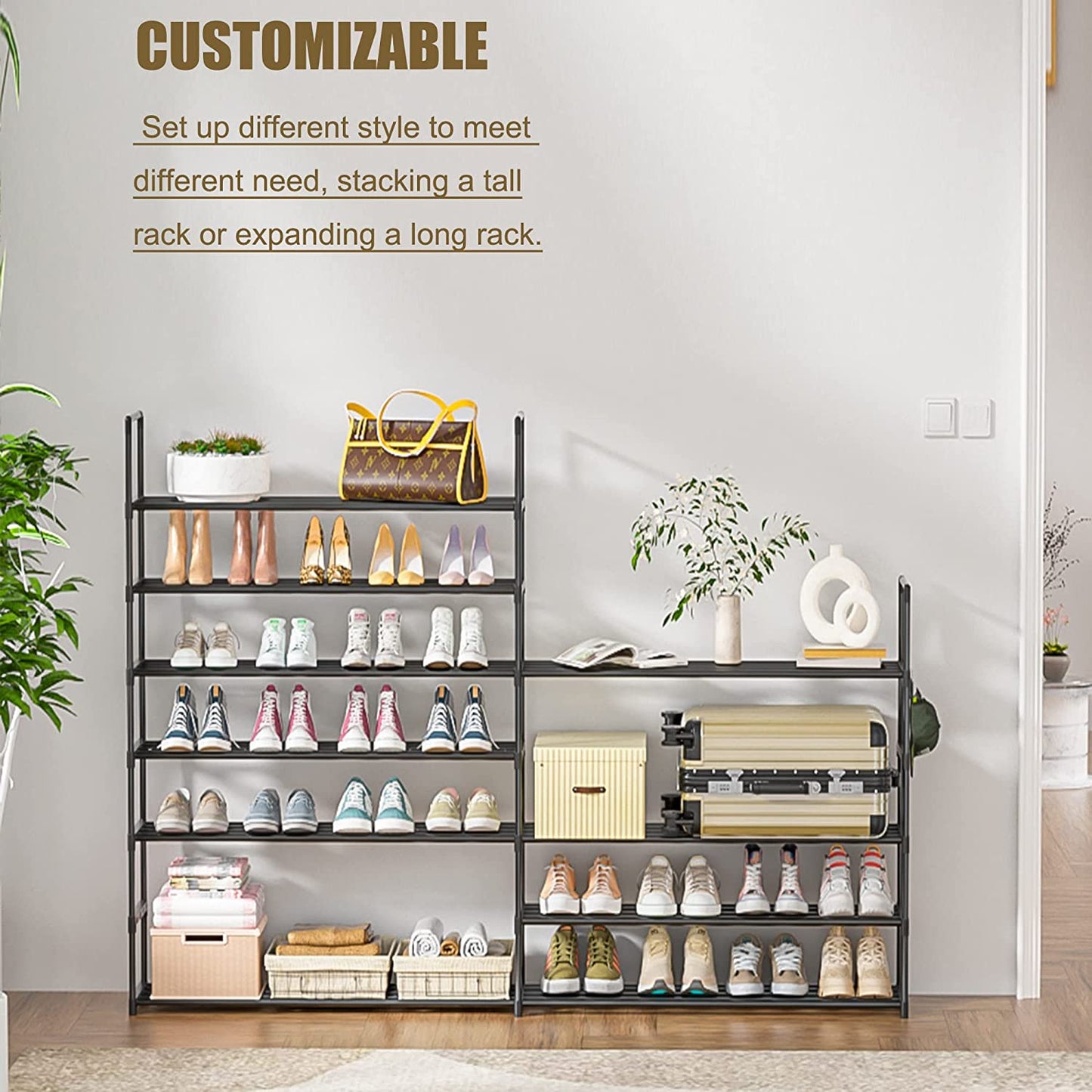 OYREL Shoe Rack for Closet Sturdy Storage Metal Organizer Entryway Shoes Over The Door Shelf Zapateras Free Standing Racks, Large, Black, 5 TIER