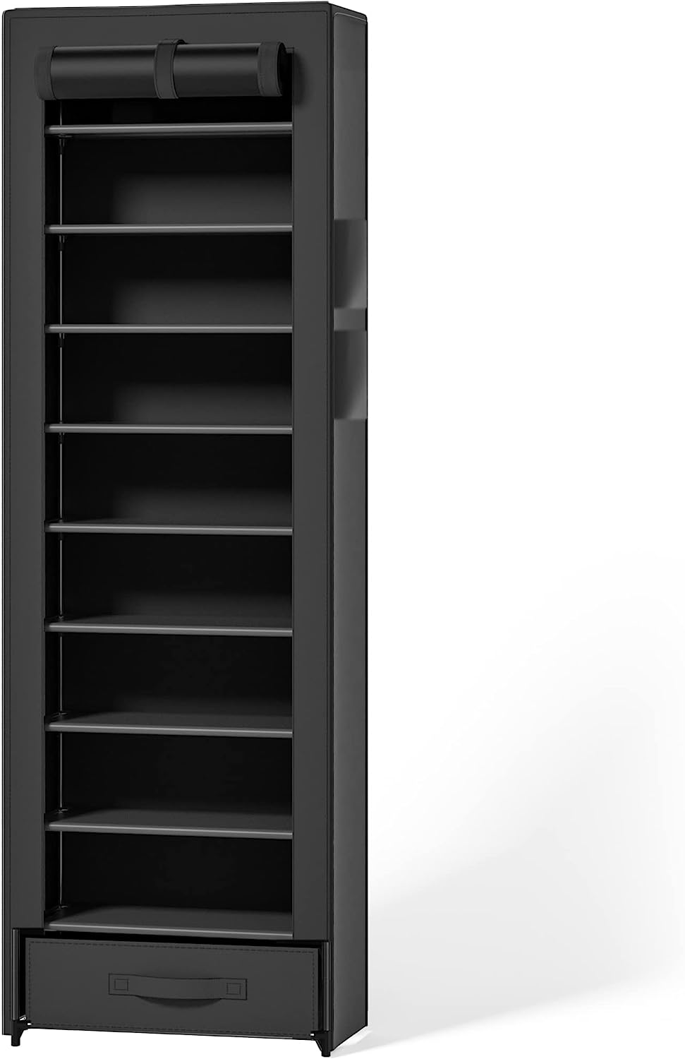 OYREL Narrow Shoe Rack 10 Tier Tall with Storage Box,Fabric Covered Metal Shoe Rack Organizer for Closets ,17.7"L 11.8"W 68.9"H