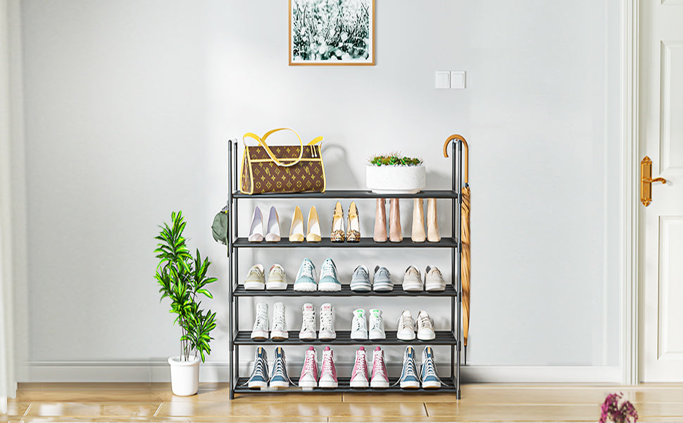 OYREL Shoe Rack for Closet Sturdy Storage Metal Organizer Entryway Shoes Over The Door Shelf Zapateras Free Standing Racks, Large, Black, 5 TIER