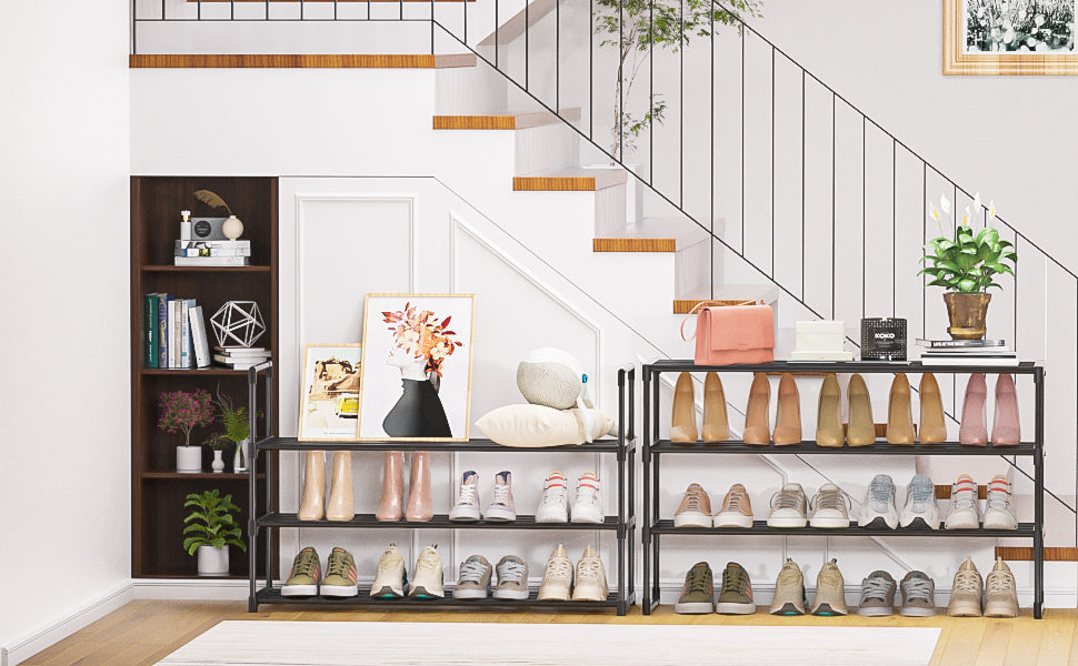 OYREL Shoe Rack for Closet Sturdy Storage Metal Organizer Entryway Shoes Over The Door Shelf Zapateras Free Standing Racks,3 Tier Large Rack, Black