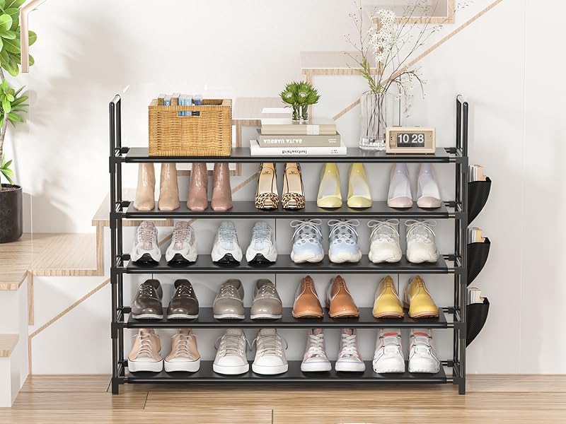 OYREL Shoe Rack 5 Tier Shoe Organizer Shoe Storage 20-25 Pairs Shoe Rack for Closet Shoe Rack Organizer Entryway Shoe Holder Space Saving Shoe Shelf Shoe Stand Large Tall Shoe Tower Garage Door