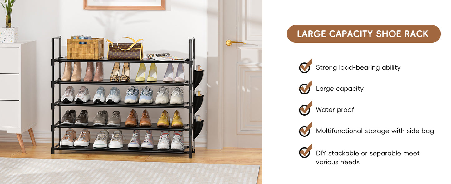 OYREL Shoe Rack 5 Tier Shoe Organizer Shoe Storage 20-25 Pairs Shoe Rack for Closet Shoe Rack Organizer Entryway Shoe Holder Space Saving Shoe Shelf Shoe Stand Large Tall Shoe Tower Garage Door