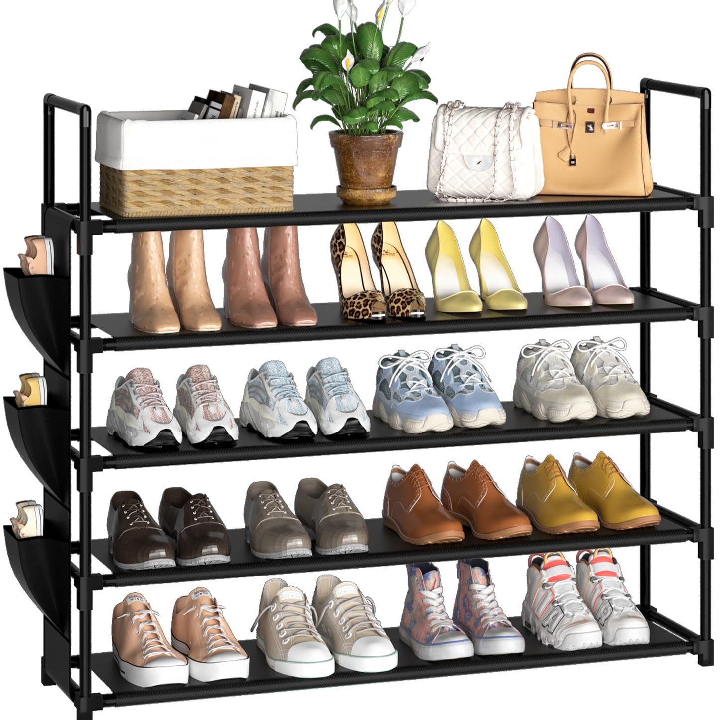 OYREL Shoe Rack 5 Tier Shoe Organizer Shoe Storage 20-25 Pairs Shoe Rack for Closet Shoe Rack Organizer Entryway Shoe Holder Space Saving Shoe Shelf Shoe Stand Large Tall Shoe Tower Garage Door