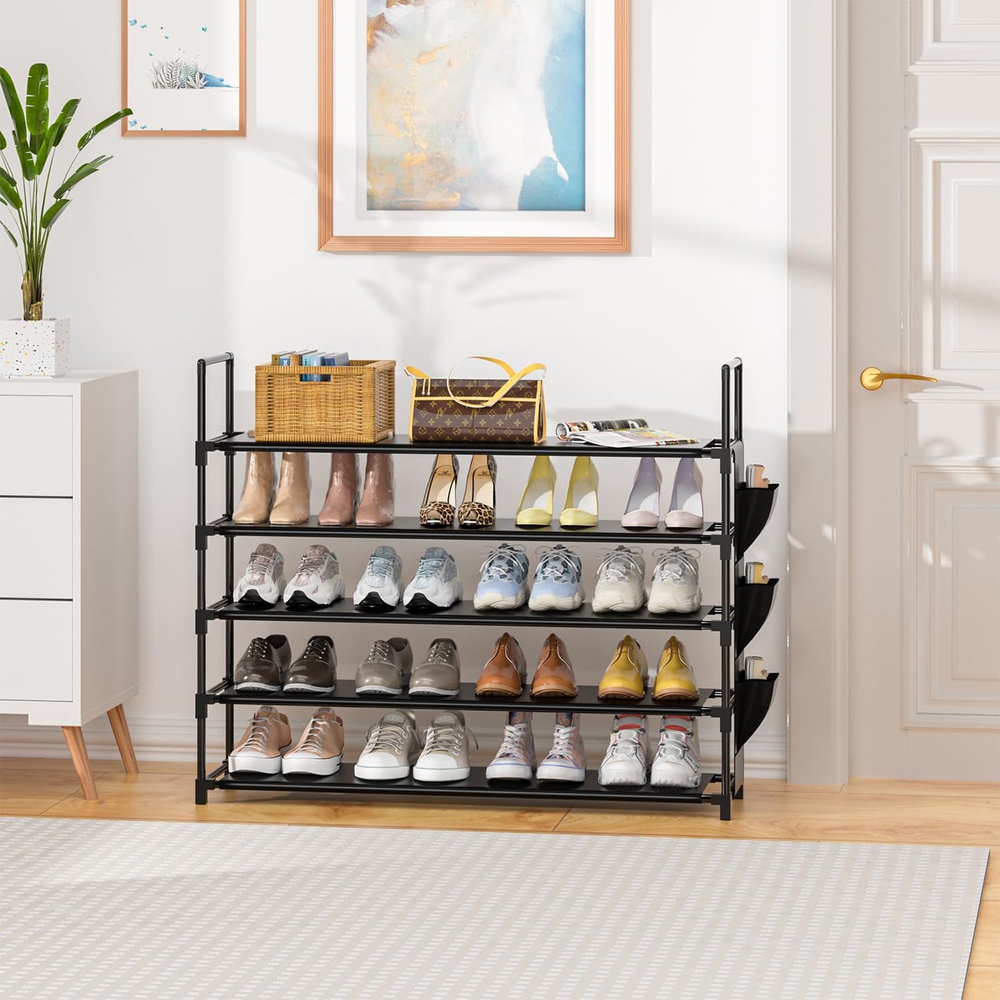 OYREL Shoe Rack 5 Tier Shoe Organizer Shoe Storage 20-25 Pairs Shoe Rack for Closet Shoe Rack Organizer Entryway Shoe Holder Space Saving Shoe Shelf Shoe Stand Large Tall Shoe Tower Garage Door
