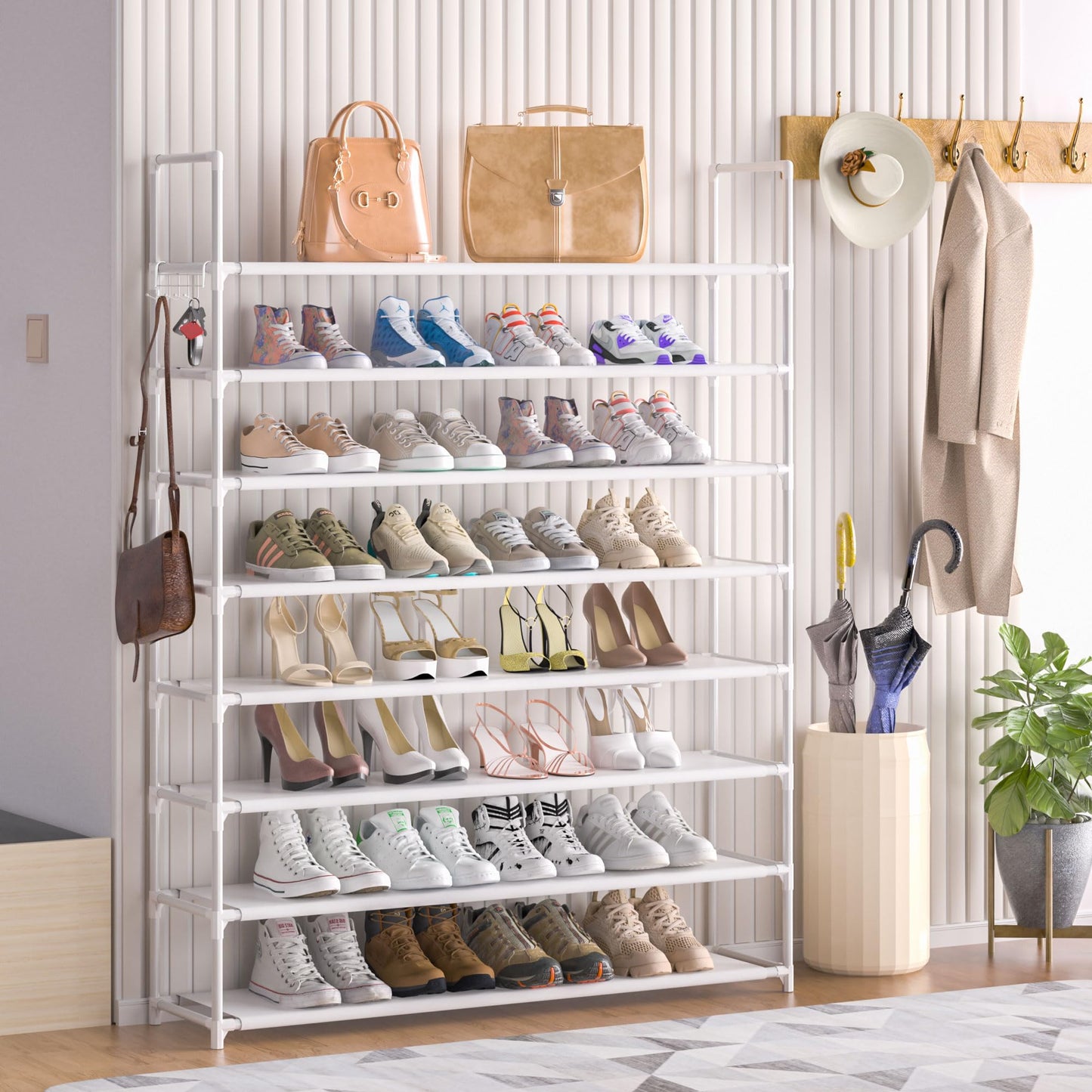 8 Tier Shoe Rack Organizer Large Shoe Storage Rack for Closet Entryway Shoe Holder Space Saving Shoe Shelf Shoe Stand Tall Shoe Tower Metal Shoe Rack Holds up to 32-40 Pairs of Shoes