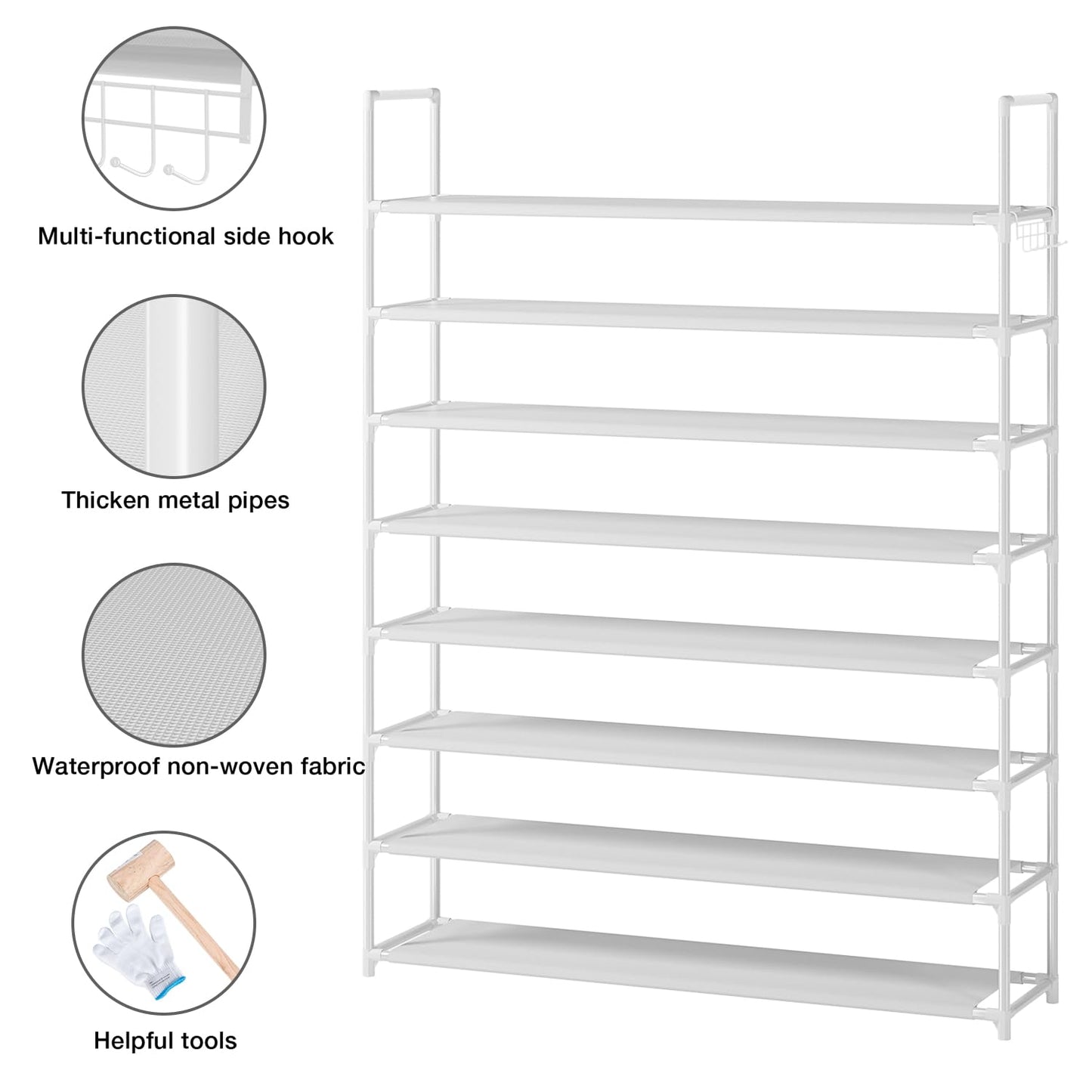 8 Tier Shoe Rack Organizer Large Shoe Storage Rack for Closet Entryway Shoe Holder Space Saving Shoe Shelf Shoe Stand Tall Shoe Tower Metal Shoe Rack Holds up to 32-40 Pairs of Shoes
