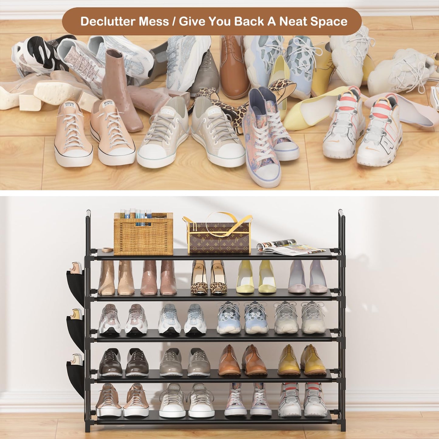 OYREL Shoe Rack 5 Tier Shoe Organizer Shoe Storage 20-25 Pairs Shoe Rack for Closet Shoe Rack Organizer Entryway Shoe Holder Space Saving Shoe Shelf Shoe Stand Large Tall Shoe Tower Garage Door