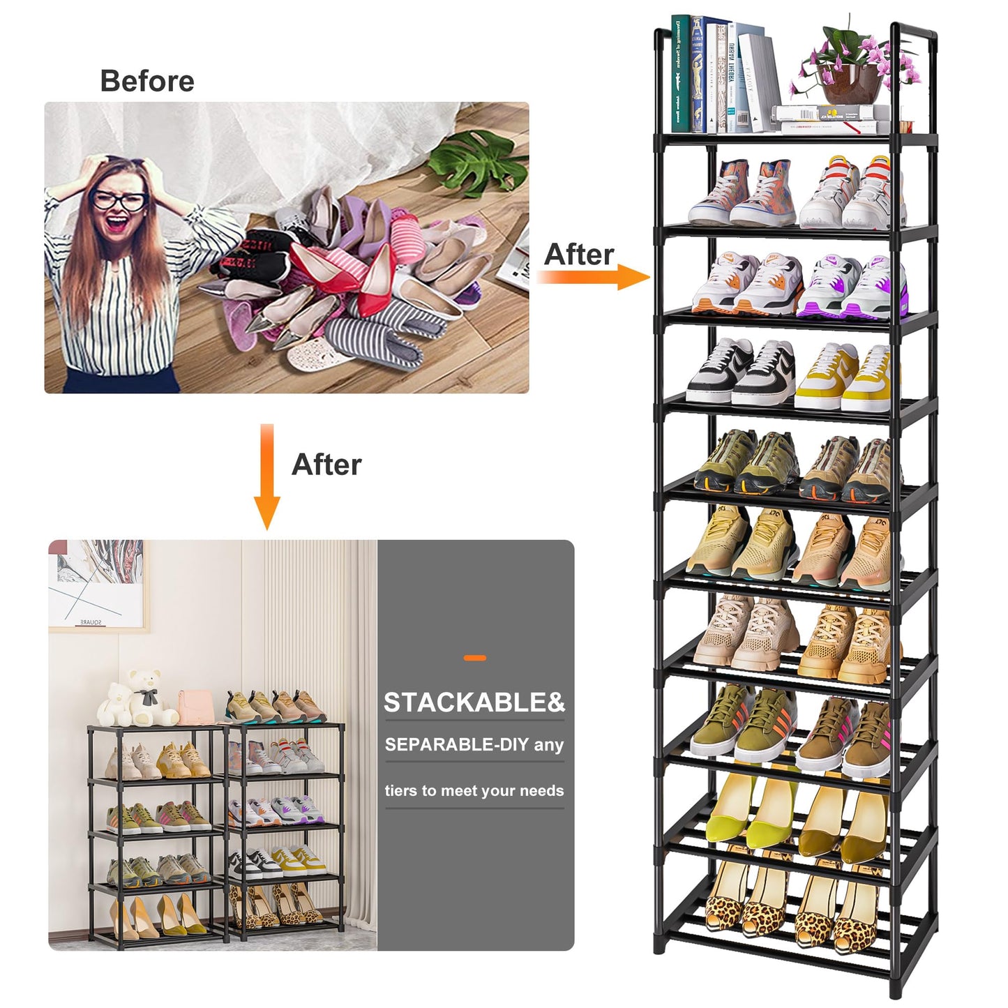 Shoe Rack, Sturdy Metal Shoe Rack Organizer,Narrow Shoe Rack,Shoe Racks for Closets,Shoes Rack,Shoe Stand,Shoe Shelf
