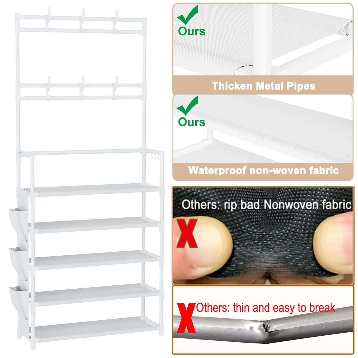 Shoe Rack 5 Tier Shoe Organizer Storage 15-20 Pairs Shoes Rack for Closet Entrance Shoe Rack Organizer with Hooks and Side Pocket Entryway Shoe Holder Space Saving Free Standing Shoe Racks