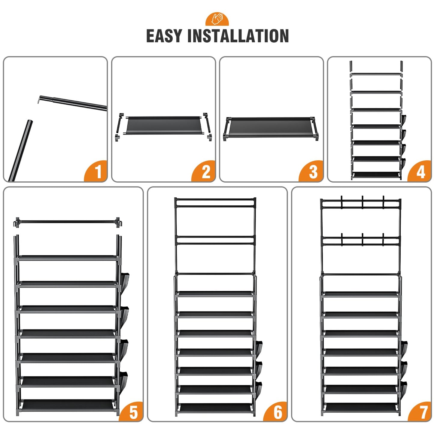 Shoe Rack 7 Tier Shoe Organizer Storage 21-28 Pairs Closet Shoes Rack for Front Door Entrance Shoe Rack Organizer with Hooks Side Pocket Entryway Large Capacity Shoe Shelf Tower Garage
