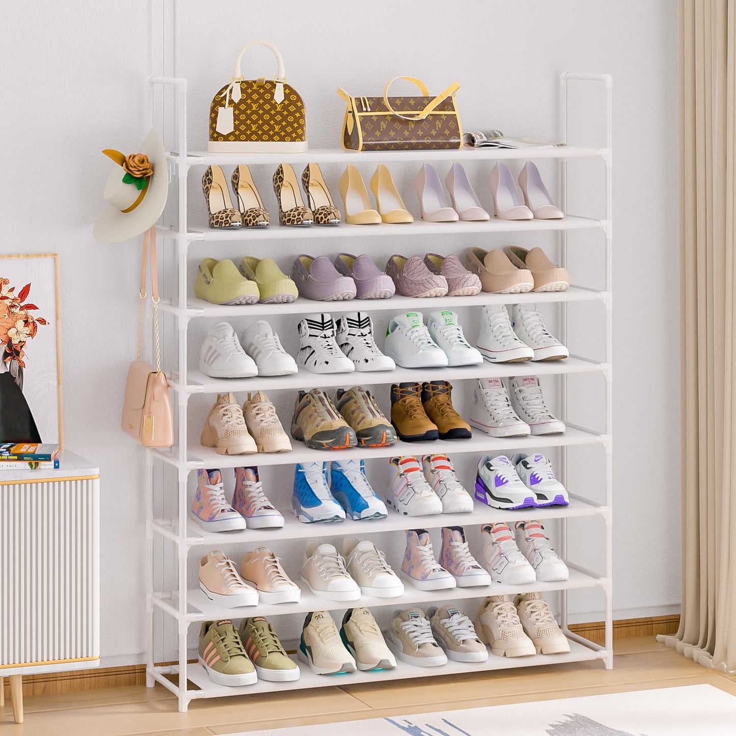 8 Tier Shoe Rack Organizer Large Shoe Storage Rack for Closet Entryway Shoe Holder Space Saving Shoe Shelf Shoe Stand Tall Shoe Tower Metal Shoe Rack Holds up to 32-40 Pairs of Shoes