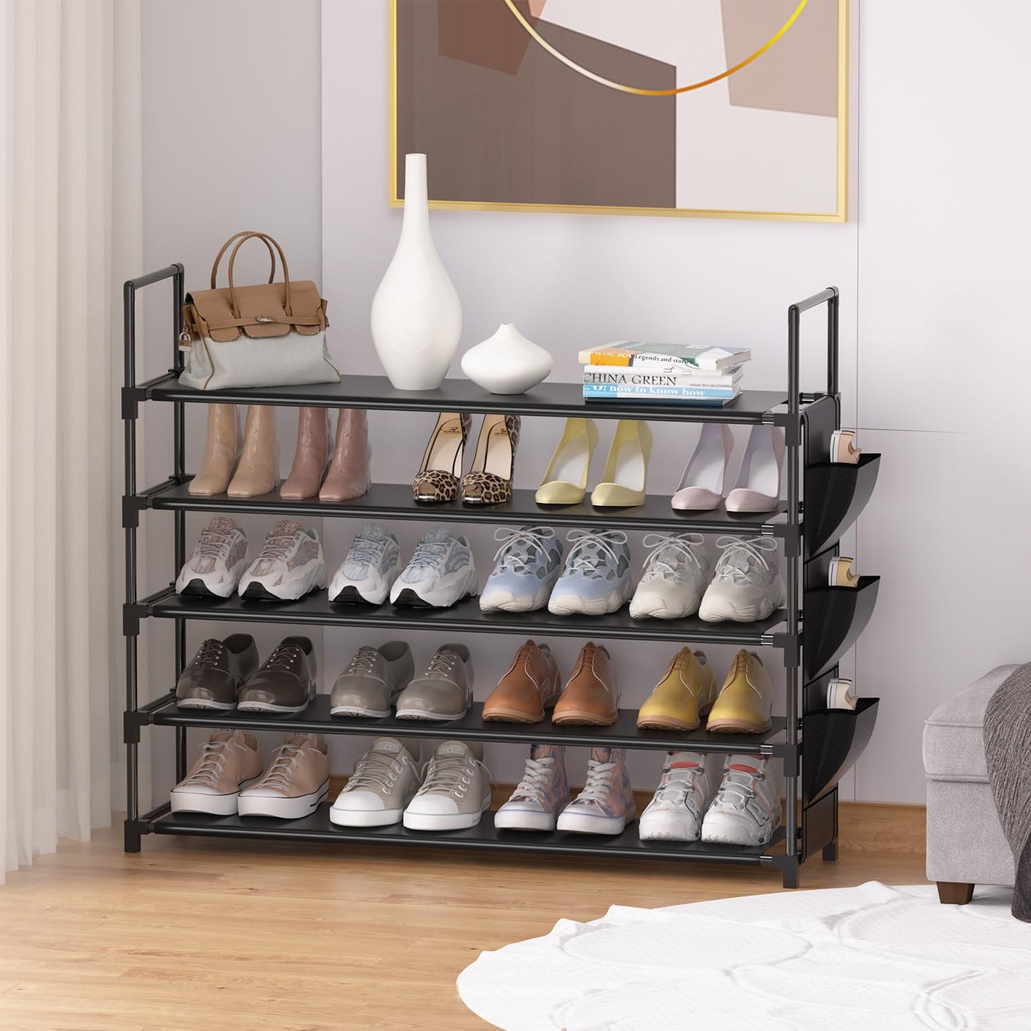OYREL Shoe Rack 5 Tier Shoe Organizer Shoe Storage 20-25 Pairs Shoe Rack for Closet Shoe Rack Organizer Entryway Shoe Holder Space Saving Shoe Shelf Shoe Stand Large Tall Shoe Tower Garage Door
