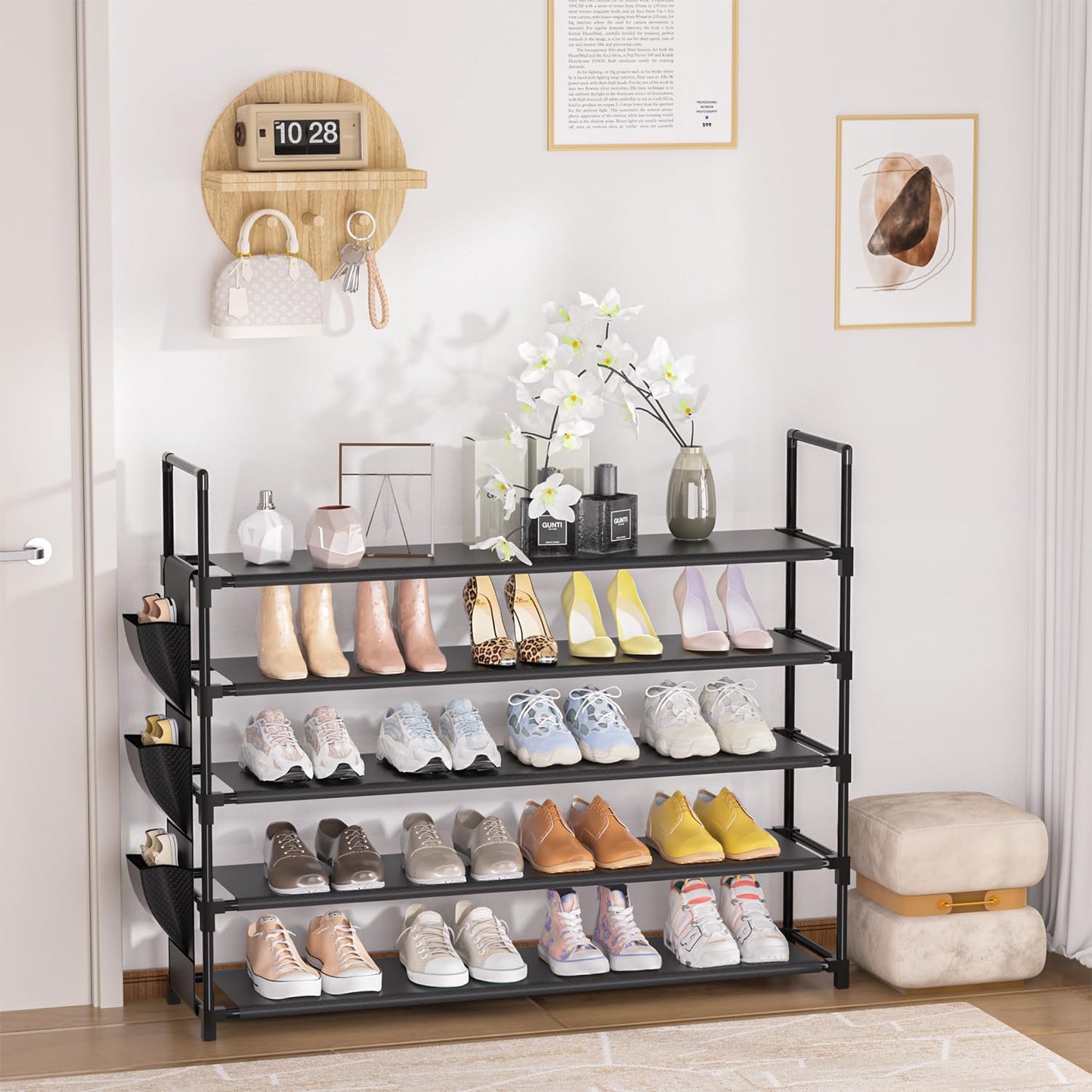 OYREL Shoe Rack 5 Tier Shoe Organizer Shoe Storage 20-25 Pairs Shoe Rack for Closet Shoe Rack Organizer Entryway Shoe Holder Space Saving Shoe Shelf Shoe Stand Large Tall Shoe Tower Garage Door