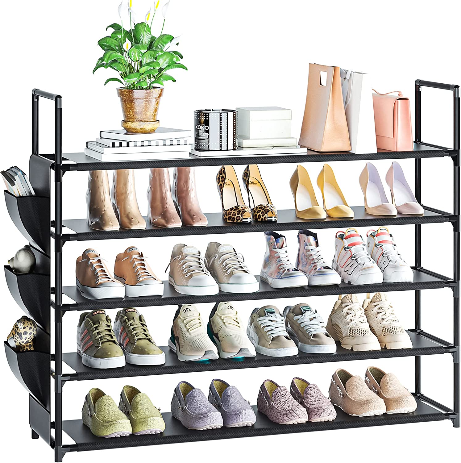 10 Tier 50 Pairs Large Shoe Rack Shoe Organizer,Tall Stackable Shoe Shelves  Shoe Stand,Vertical Black Metal Boots & Sneaker Storage Big Shoe Tower