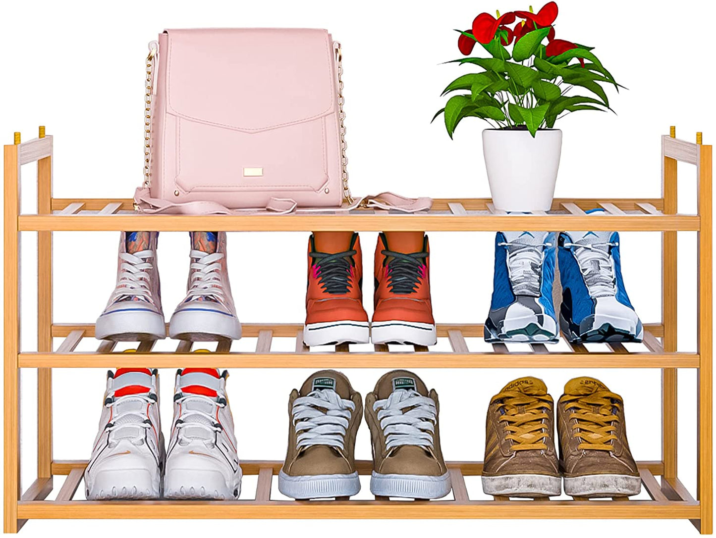 Shoe Rack Bamboo, Stackable Shoe Organizer,3 Tier Shoe Storage,Wooden Shoe Rack for Closet,Entryway,Durable Shoe Shelf,Hallway,Living Room,Free Standing Shoe Racks Organizer,Shoe Holder,Large Capacity