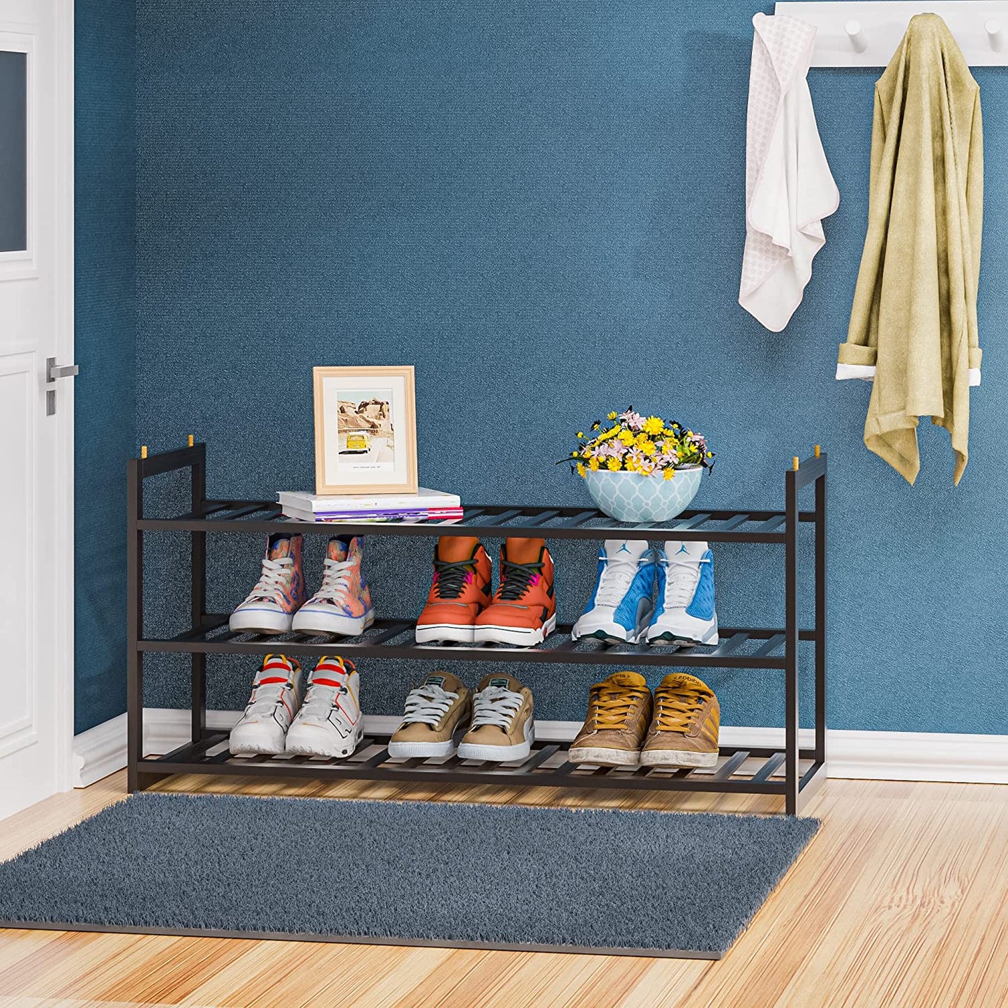 Shoe Rack Bamboo, Stackable Shoe Organizer,3 Tier Shoe Storage,Wooden Shoe Rack for Closet,Entryway,Durable Shoe Shelf,Hallway,Living Room,Free Standing Shoe Racks Organizer,Shoe Holder,Large Capacity