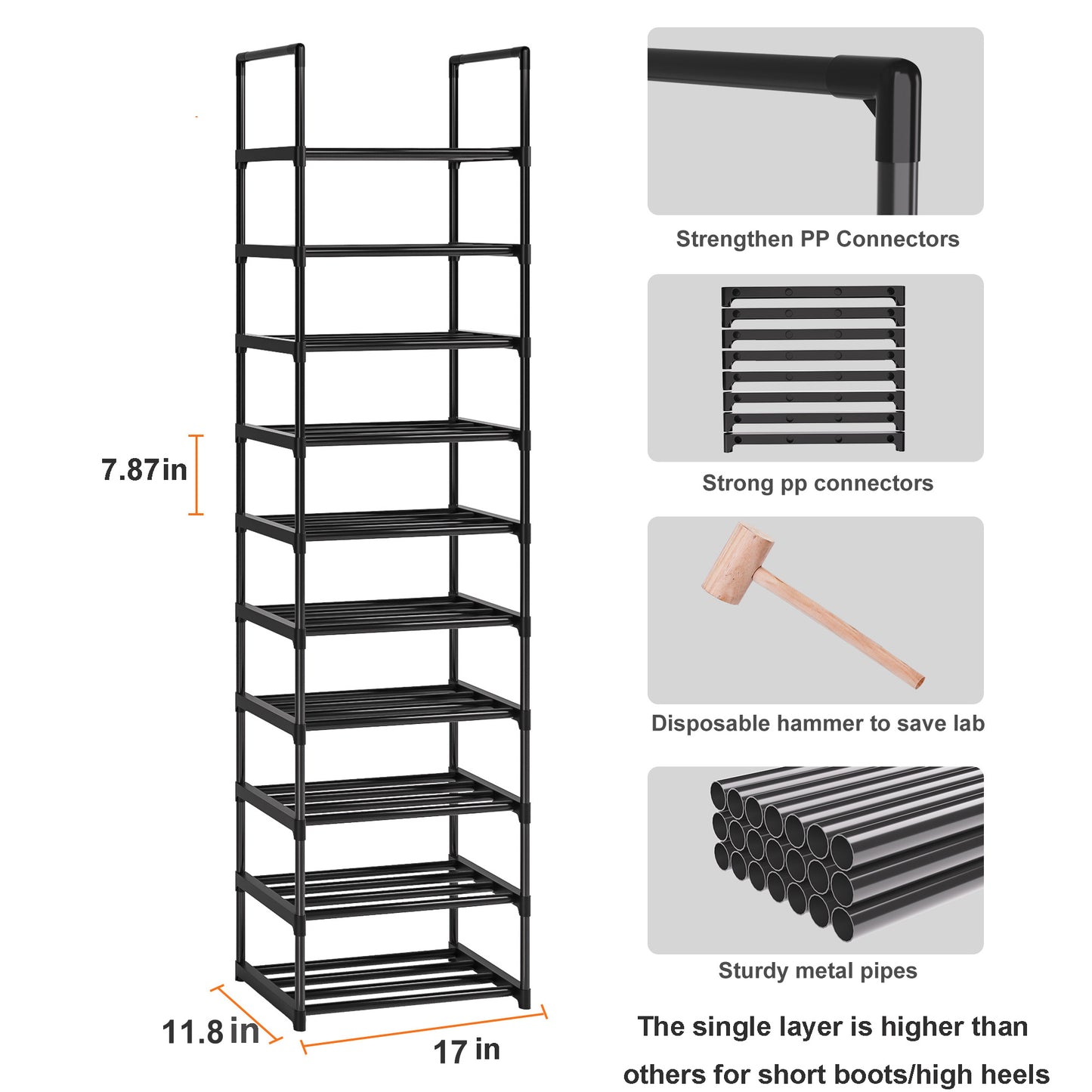 Shoe Rack, Sturdy Metal Shoe Rack Organizer,Narrow Shoe Rack,Shoe Racks for Closets,Shoes Rack,Shoe Stand,Shoe Shelf