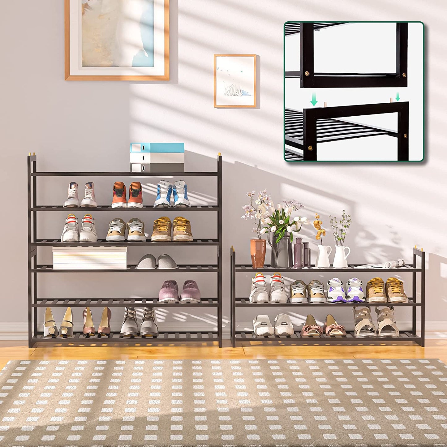 Shoe Rack Bamboo, Stackable Shoe Organizer,3 Tier Shoe Storage,Wooden Shoe Rack for Closet,Entryway,Durable Shoe Shelf,Hallway,Living Room,Free Standing Shoe Racks Organizer,Shoe Holder,Large Capacity