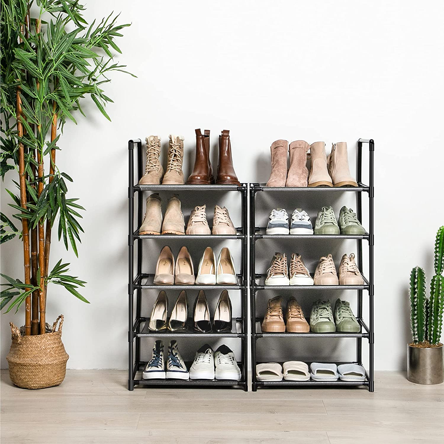 OYREL Large Capacity 8 Tier Shoe Organizer, Grey, Metal Pipe and Fabric,  Holds 32-40 Pairs of Shoes