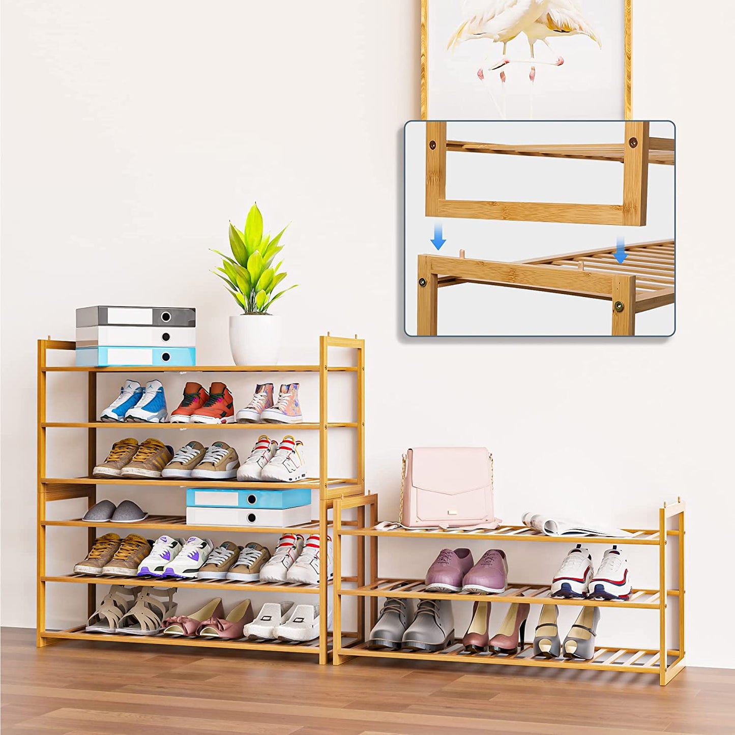 Shoe Rack Bamboo, Stackable Shoe Organizer,3 Tier Shoe Storage,Wooden Shoe Rack for Closet,Entryway,Durable Shoe Shelf,Hallway,Living Room,Free Standing Shoe Racks Organizer,Shoe Holder,Large Capacity