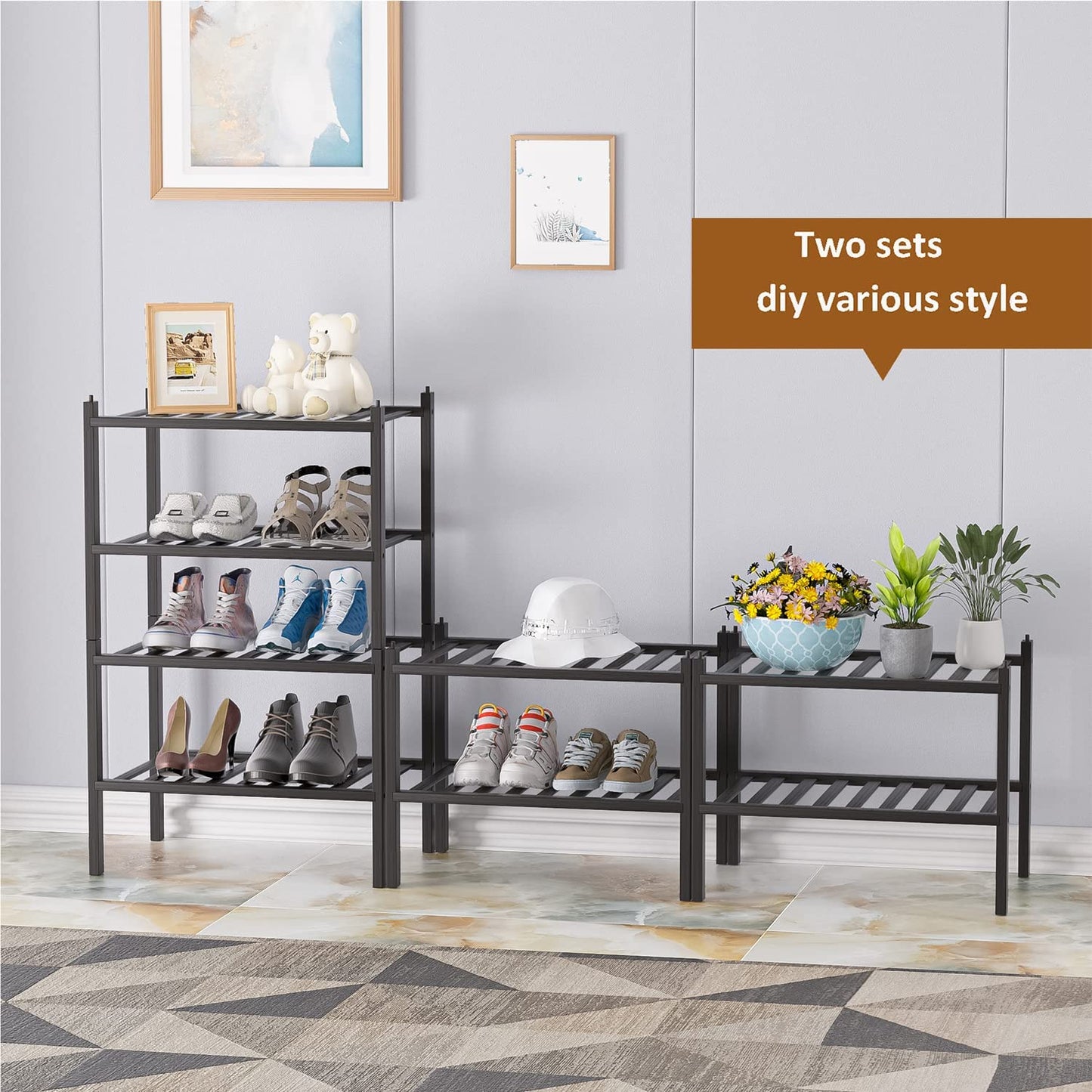 Narrow Shoe Rack for Closet,Sturdy Small Shoe Rack Organizer,4 Tier Stackable Shoe Storage for Small Space,Beautiful Natural Bamboo Shoe Rack Entryway