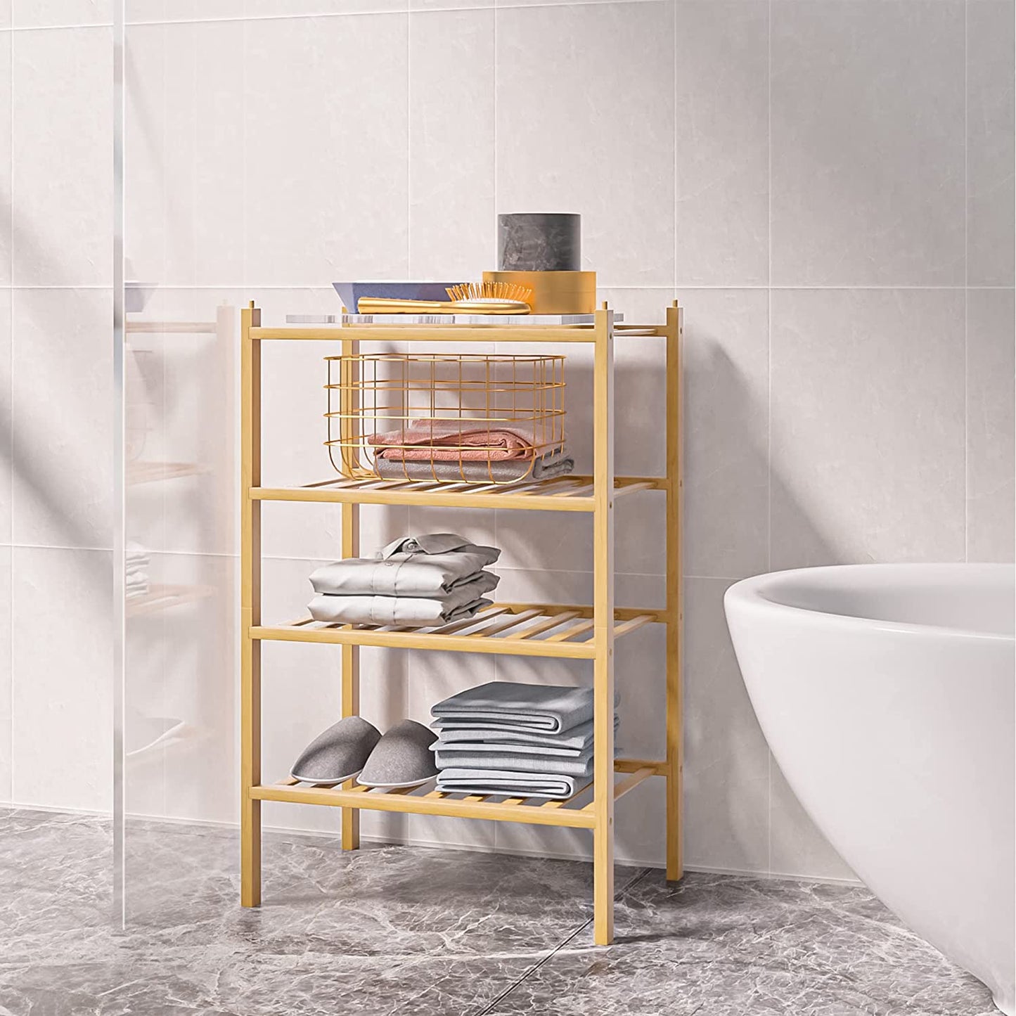 Narrow Shoe Rack for Closet,Sturdy Small Shoe Rack Organizer,4 Tier Stackable Shoe Storage for Small Space,Beautiful Natural Bamboo Shoe Rack Entryway