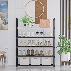 OYREL Shoe Rack for Closet Sturdy Storage Metal Organizer Entryway Shoes Over The Door Shelf Zapateras Free Standing Racks, Large, Black, 5 TIER