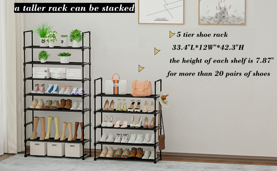 OYREL Shoe Rack for Closet Sturdy Storage Metal Organizer Entryway Shoes Over The Door Shelf Zapateras Free Standing Racks, Large, Black, 5 TIER