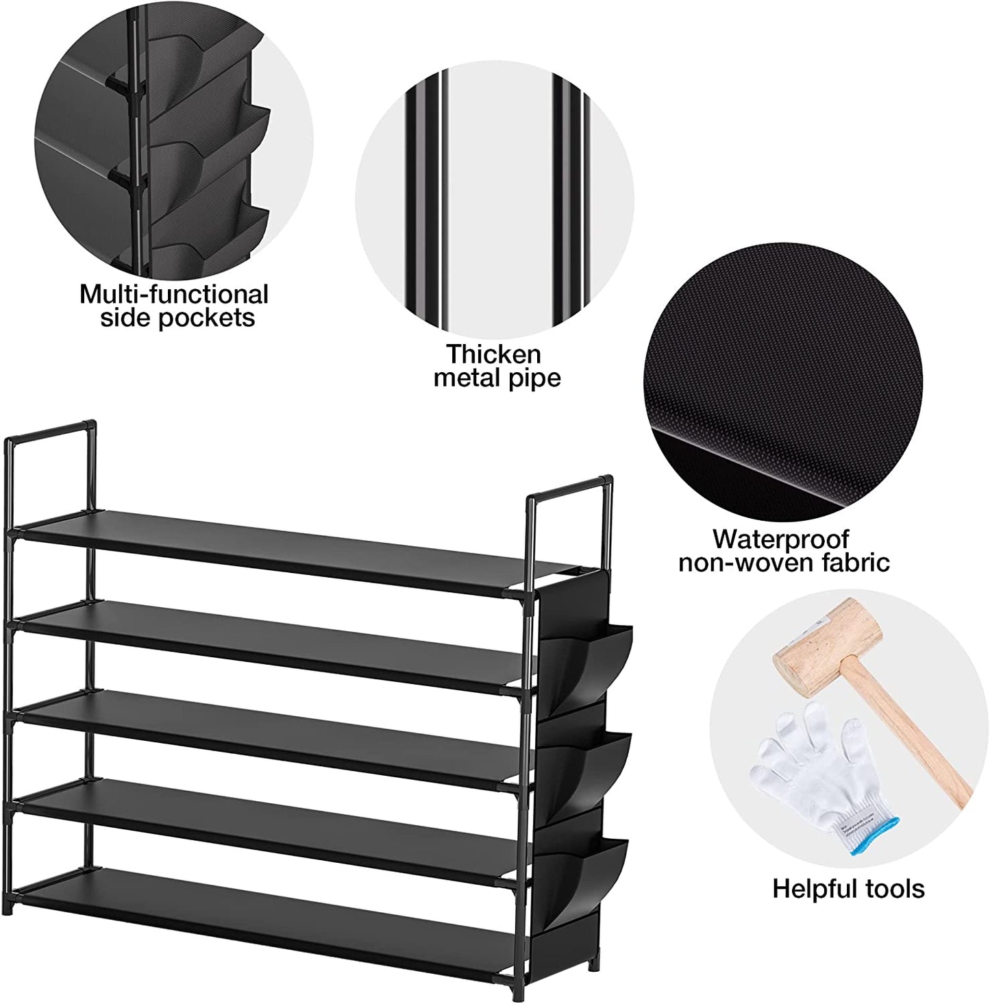OYREL Shoe Rack 5 Tier Shoe Organizer Shoe Storage 20-25 Pairs Shoe Rack for Closet Shoe Rack Organizer Entryway Shoe Holder Space Saving Shoe Shelf Shoe Stand Large Tall Shoe Tower Garage Door