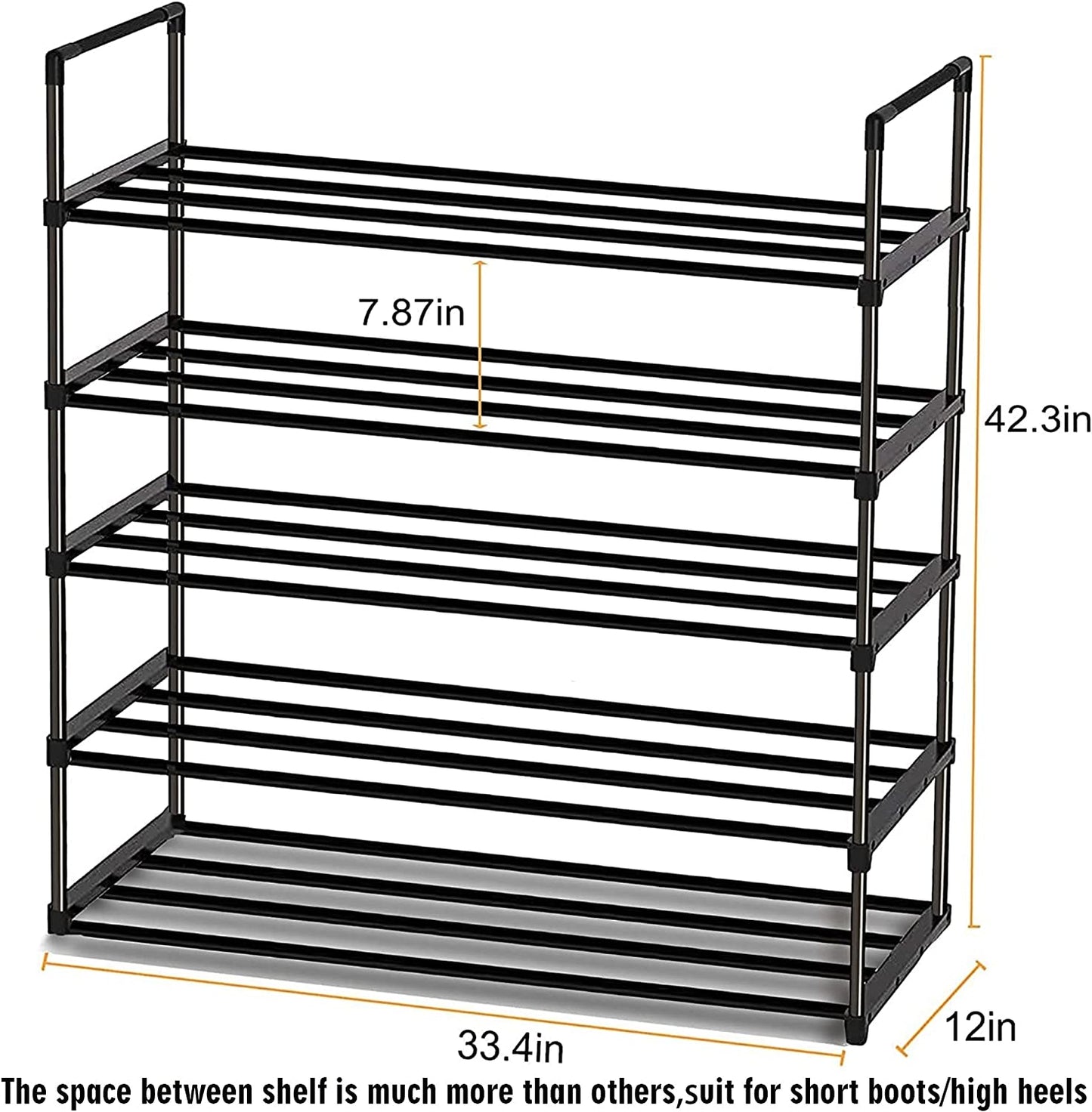 OYREL Shoe Rack for Closet Sturdy Storage Metal Organizer Entryway Shoes Over The Door Shelf Zapateras Free Standing Racks, Large, Black, 5 TIER