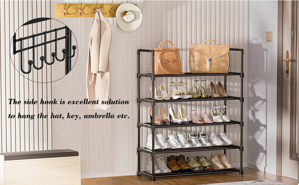 OYREL Shoe Rack for Closet Sturdy Storage Metal Organizer Entryway Shoes Over The Door Shelf Zapateras Free Standing Racks, Large, Black, 5 TIER